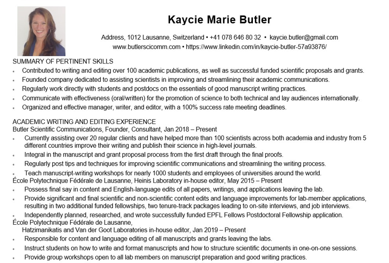 Example of poorly formatted scientific CV
